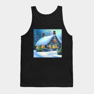 Magical Fantasy Cottage with Lights In A Snowy Scene, Scenery Nature Tank Top